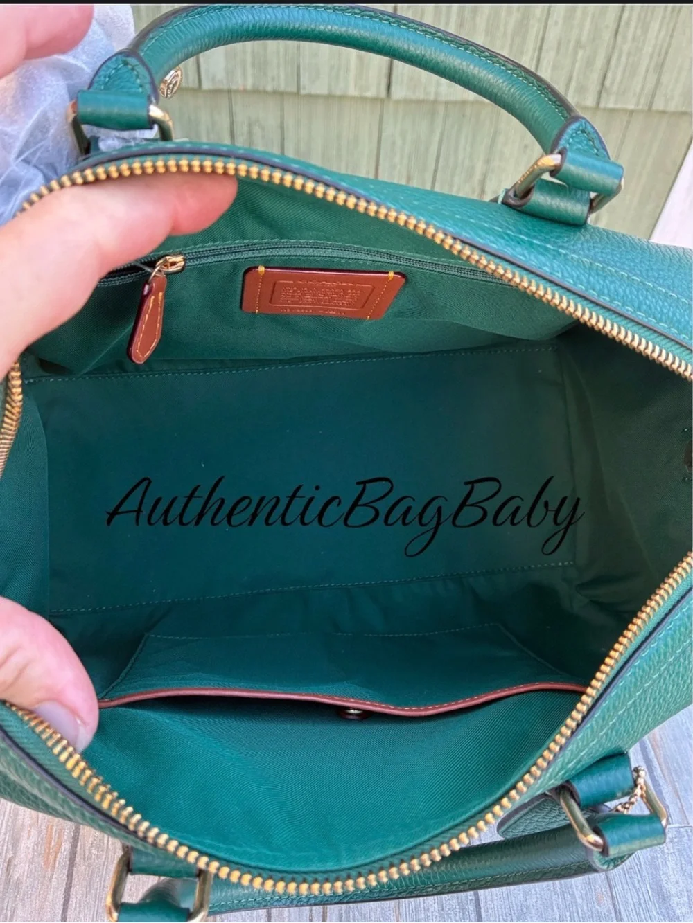 Coach Large Rowan Satchel Emerald Green Pebbled Leather Bag Purse